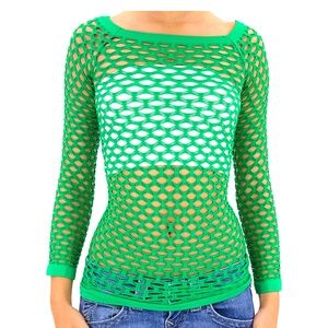 Fishnet Long Sleeve Shirt Dancing Blouse Top Green